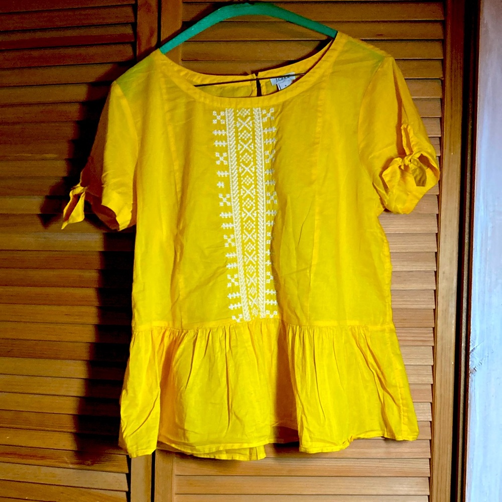 Yellow J Crew Embroidered Blouse